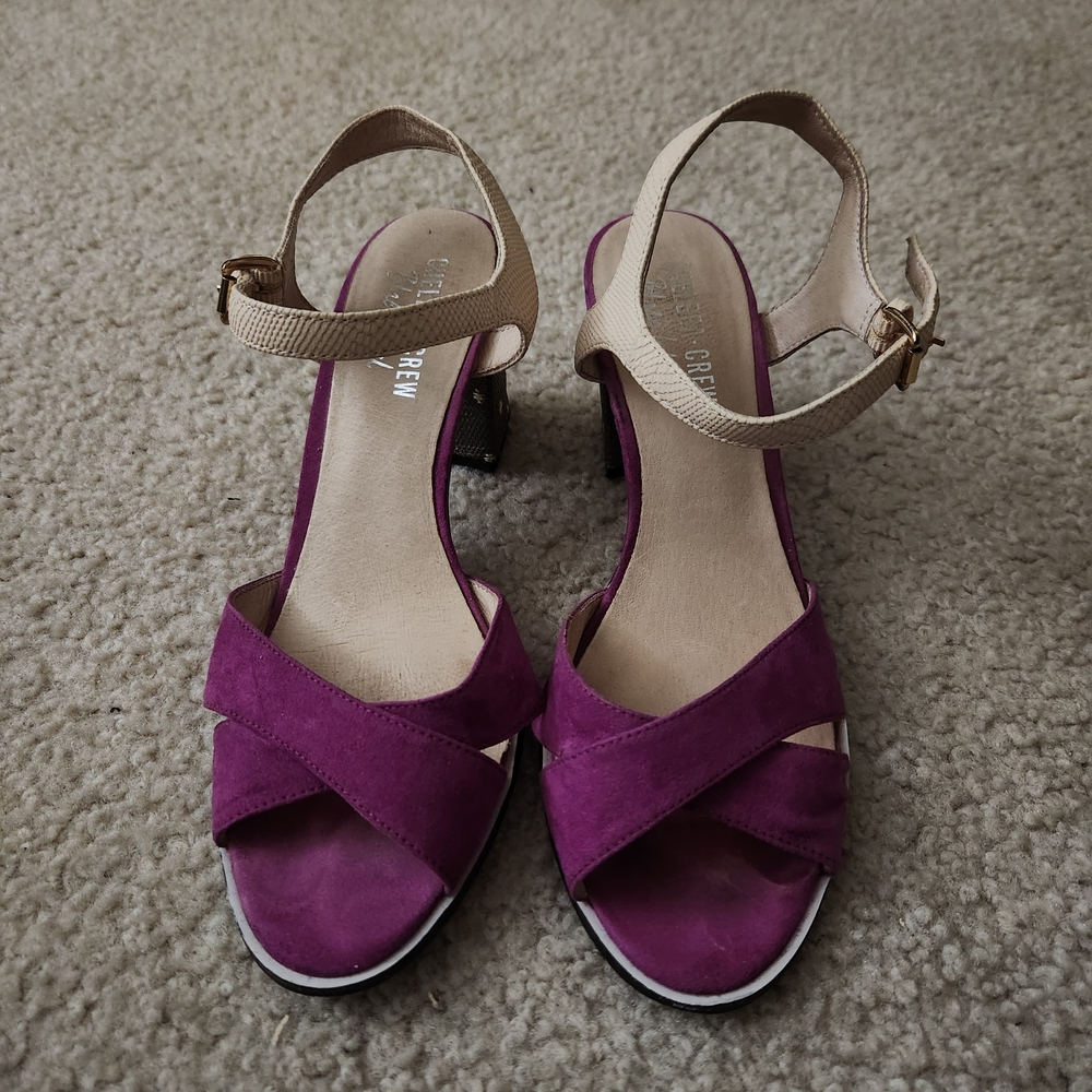 Chelsea Crew Plum and Beige Heels, Leather Sole